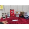 Image 1 : Six Assorted Oil and Grease Cans Including Quaker, Esso, Shell, and Texaco, Some Full