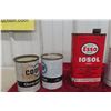 Image 6 : Six Assorted Oil and Grease Cans Including Quaker, Esso, Shell, and Texaco, Some Full