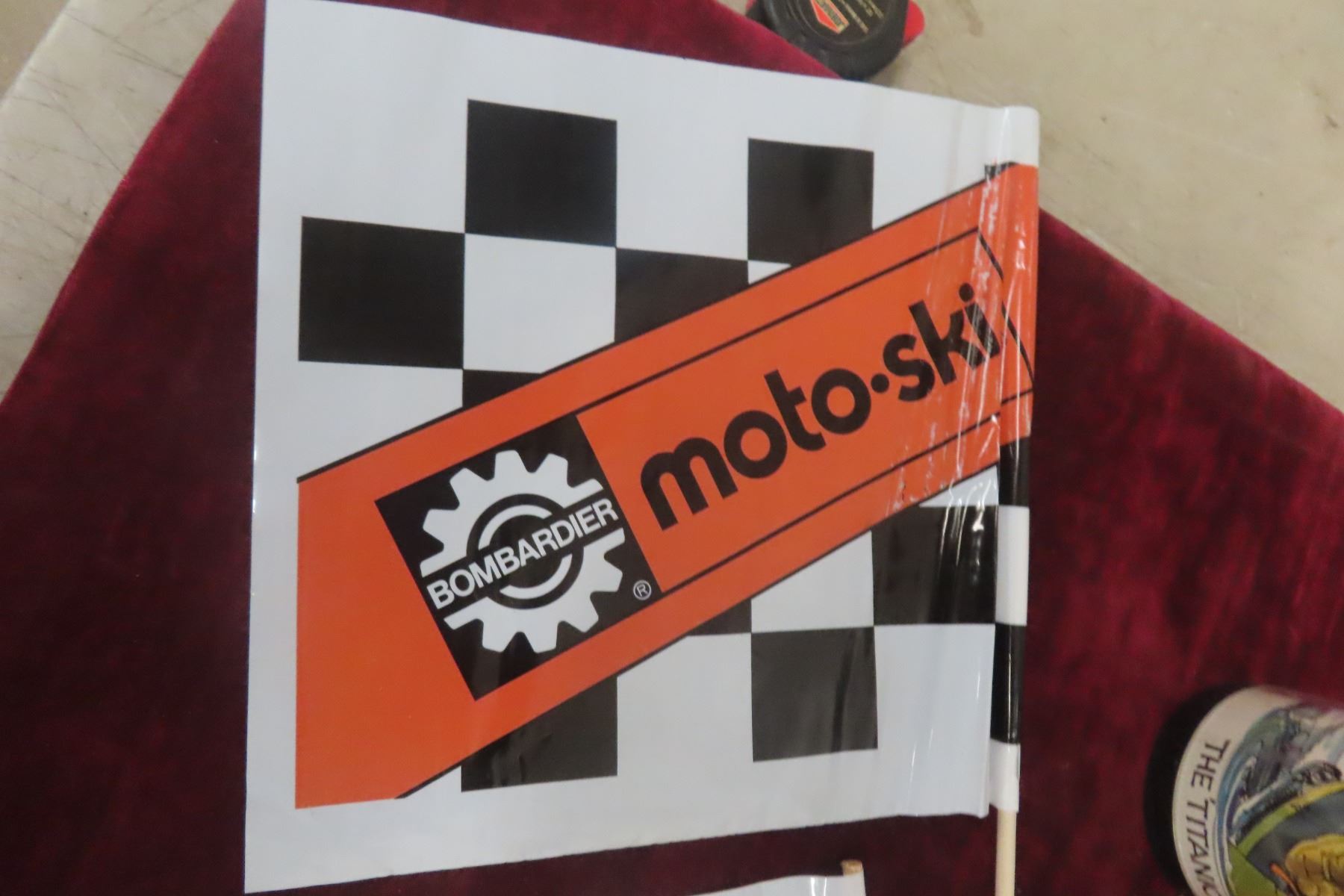 Two Moto-Ski Race Lane Flags and Two Snowmobile Cups