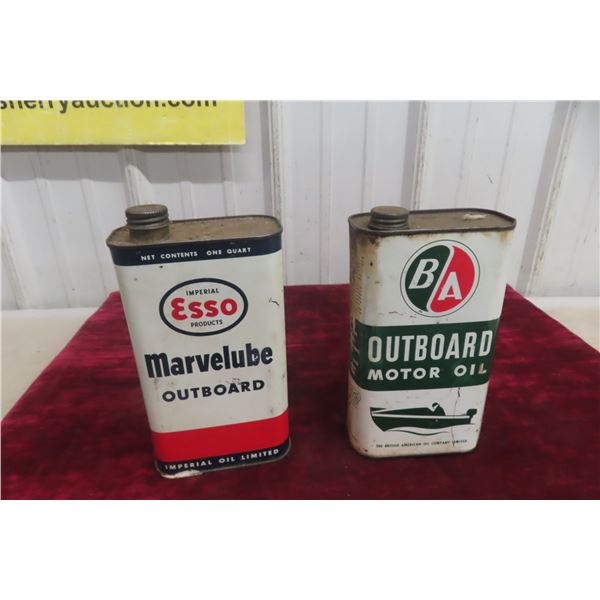 Two 1 Quart Oil Cans - Esso Marvelube and BA Outboard