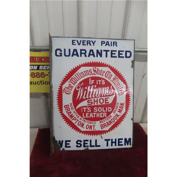 Williams Shoe Company Porcelain Double Sided Flange Sign, 1940s, 16 1/2" x 22 1/2"
