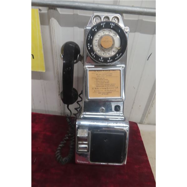 Chrome Coin Operated Pay Phone - 5¢, 10¢, 25¢