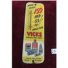 Image 1 : Vicks Metal Advertising Thermometer With Bulb, 1950s, 4 1/2" x 13 1/2"