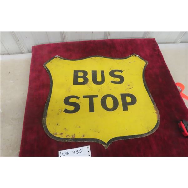 Vintage Bus Stop Metal Shield-Shaped Double Sided Sign, 1940s–1950s, 18" x 18"