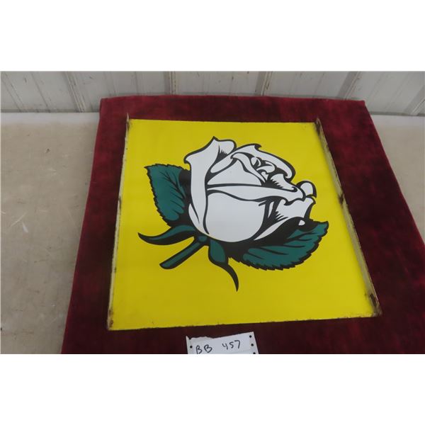 White Rose Porcelain Double Sided Flange Sign, 1940s–1950s, 17 1/2" x 18"