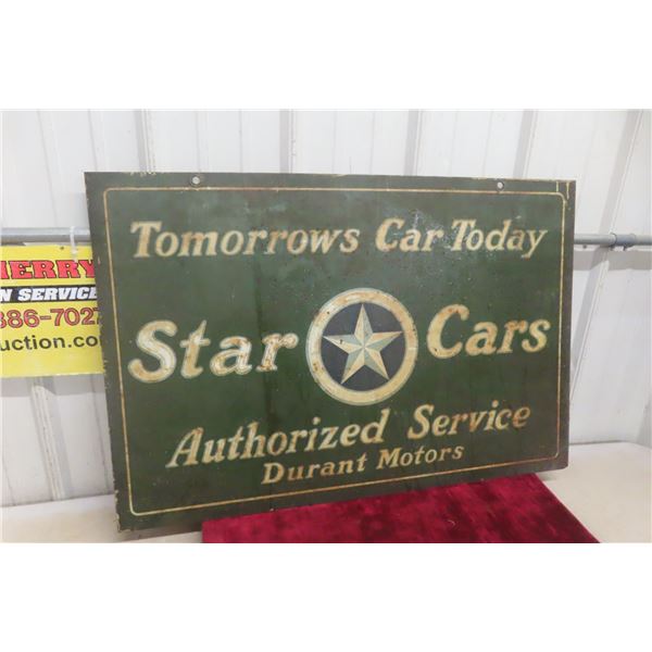 Star Cars Durant Motors Vintage Double Sided Metal Dealership Sign, 1920s, 35" x 23 1/2"