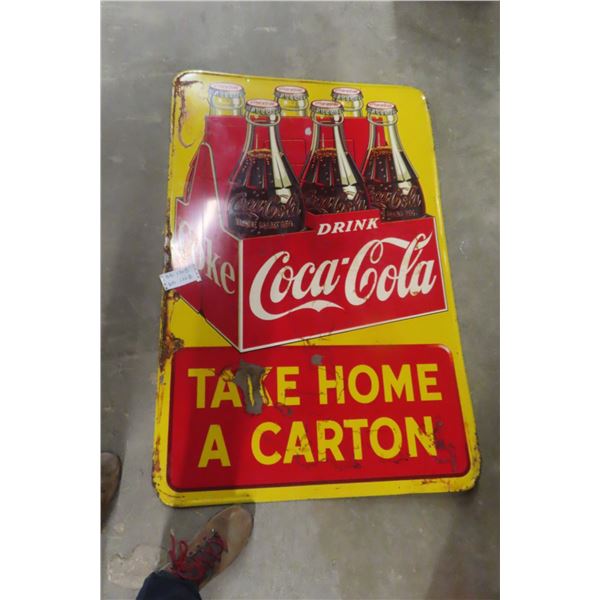 Coca-Cola Six Pack Metal Tin Advertising Sign, Take Home a Carton, Dated 1951, 35" x 53"
