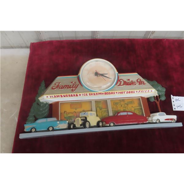 Coca-Cola Vintage Drive-In Plastic Clock, 20 1/2" x 10 1/2"