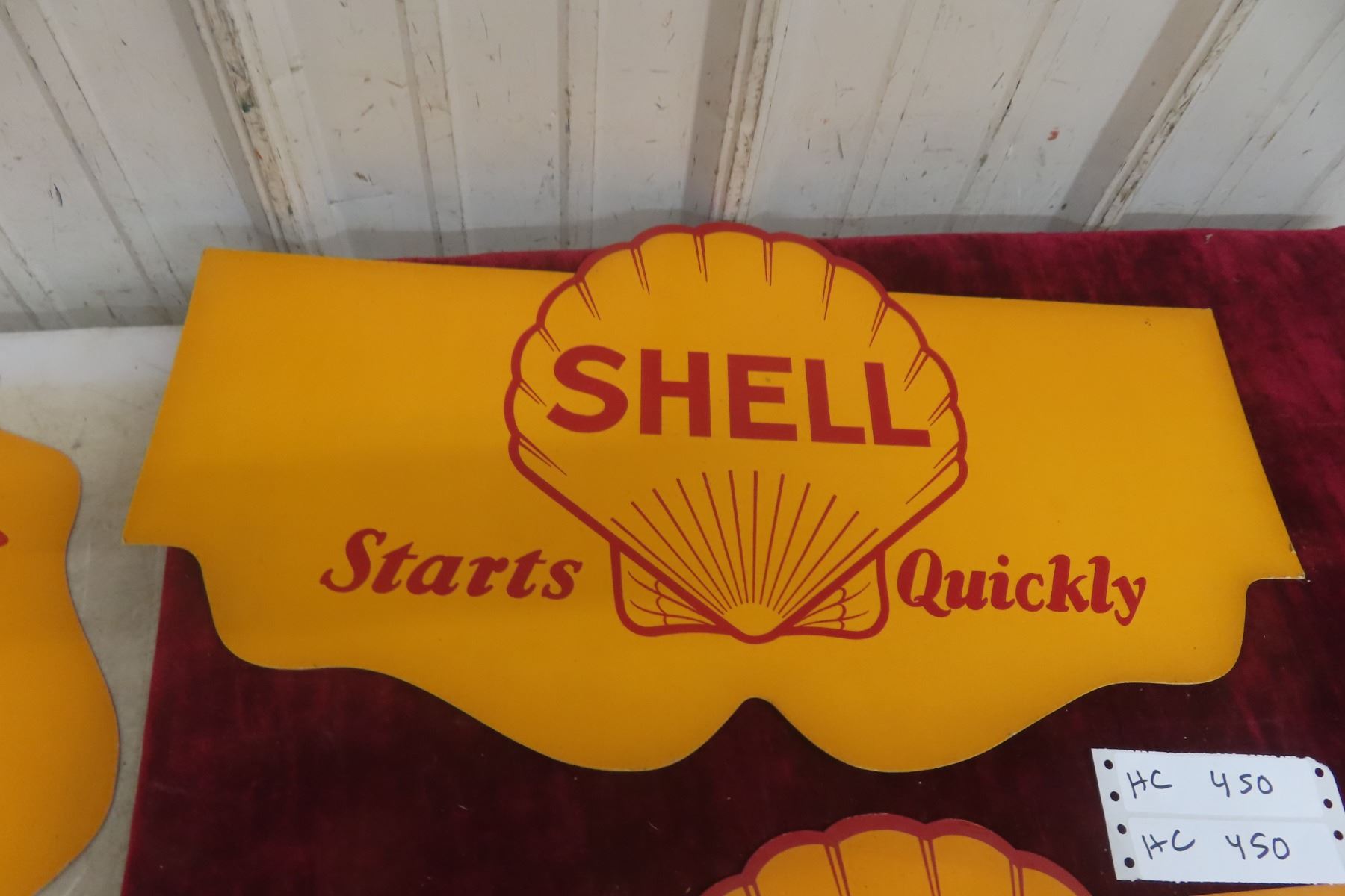 Three Vintage Shell Double Sided Cardboard Advertising Signs, 18