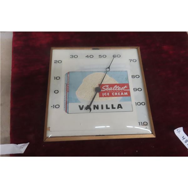 Sealtest Ice Cream Vanilla Clock by Pam Clock Company, Glass Lens, 12" x 12", 1950s–1960s
