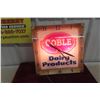 Image 1 : Coble Dairy Products Light-Up Clock, Working, Glass Lens, 15" x 15", 1950s