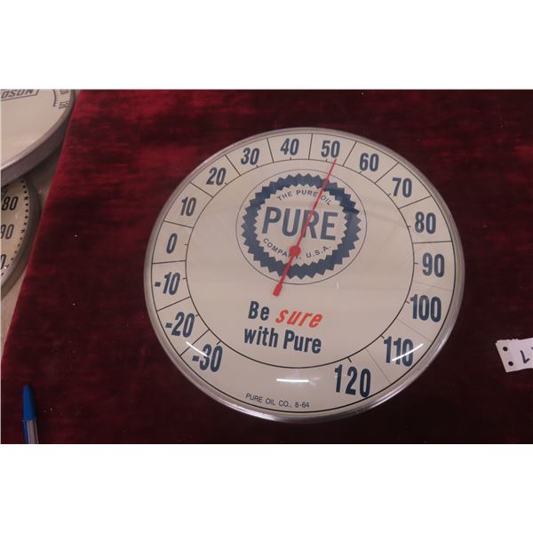 Pure Oil Company Thermometer, Glass Lens, 12" Diameter, Dated 1964