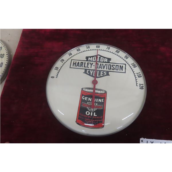 Harley-Davidson Thermometer, Glass Lens, 12" Diameter, 1970s–1980s