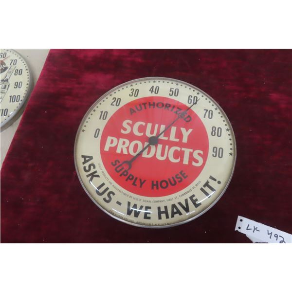 Scully Products Thermometer by Pam Clock Company, Glass Lens, 12" Diameter, 1950s–1960s