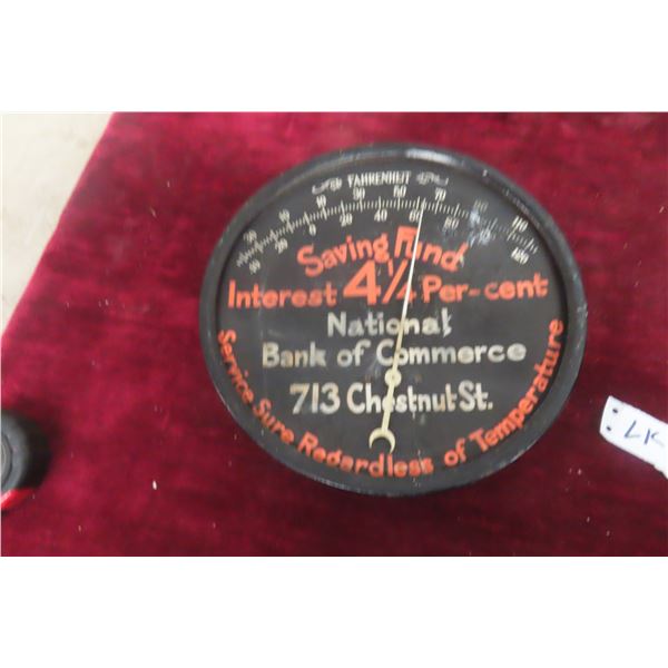 National Bank of Commerce Thermometer, 9" Diameter, No Glass, Vintage