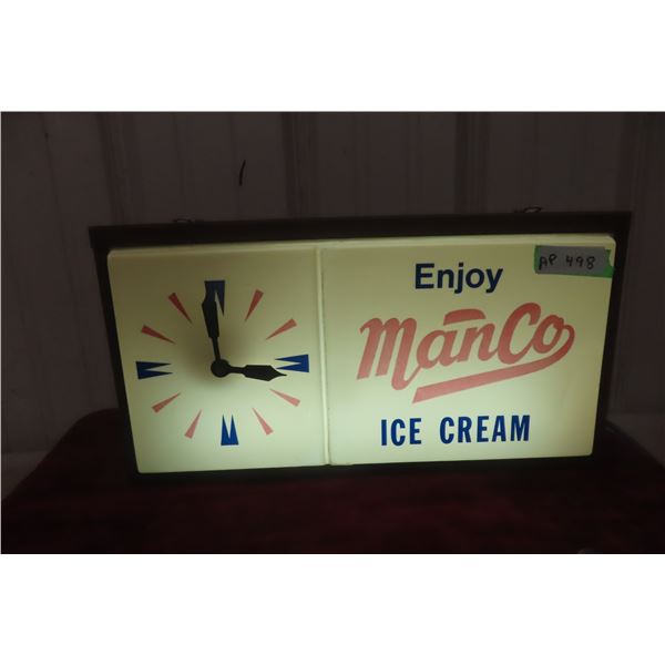 Enjhoy ManCo Ice Cream Clock Lights-Up Working Vintage 10" x 18"