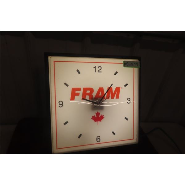 Fram Light-Up Clock Working Vintage 15" x 15"