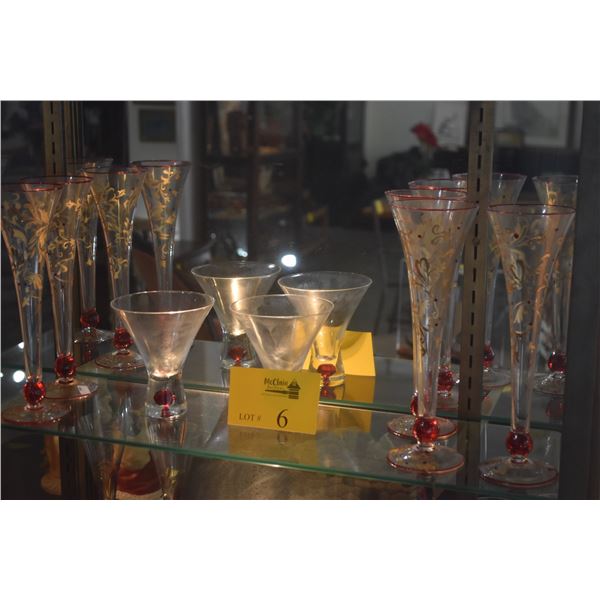 VENETIAN STYLE CHAMPAGNE FLUTES & STEMLESS MARTINI GLASSES (8 PCS)