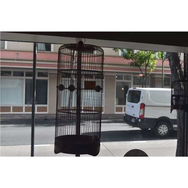 CHINESE LARGE EXPANDABLE BAMBOO BIRDCAGE W/PERCHING BIRD FEEDERS