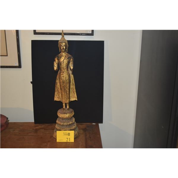 26 1/2" STANDING GILT TIBIAN BROZE BUDDHA , AGHAYA MUDRA