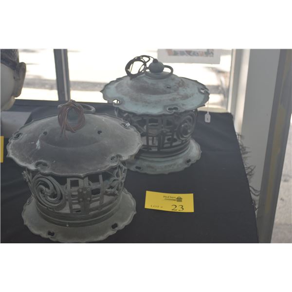 JAPANESE BRONZED BRASS HANGING LANTERS (ELECTRIFIED) (9 1/2")
