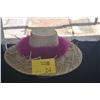 Image 1 : WOVEN HAT W/MAGENTA FEATHER LEI (APPROX 21" DIA INSIDE) (DOES NOT INCLUDE STAND)