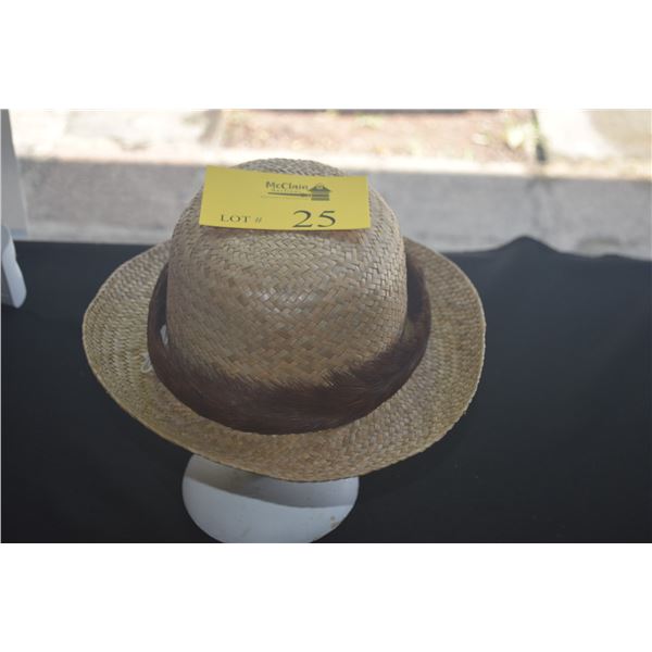 LAUHALA HAT; SIGNED M. NAHOOPII (MICHAEL NAHOOPII) W/AUBURN FEATHER LEI (APPROX 22" DIA INSIDE)