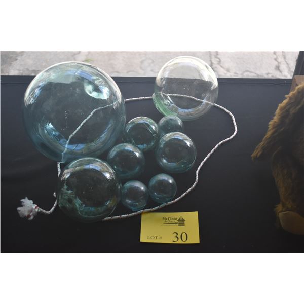 COLLECTION OF GLASS FISHING FLOATS (SOME SIGNED) (9 PCS)