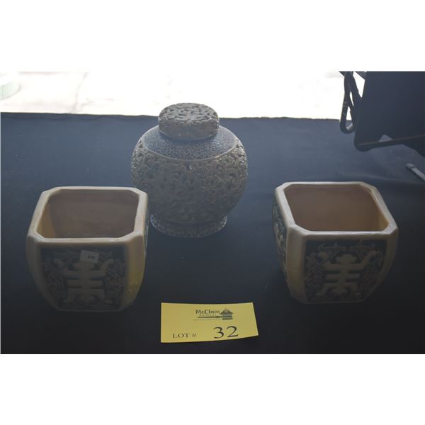 CERAMIC PLANTERS & COVERED JAR (4 1/4" - 6 1/2") (3 PCS)