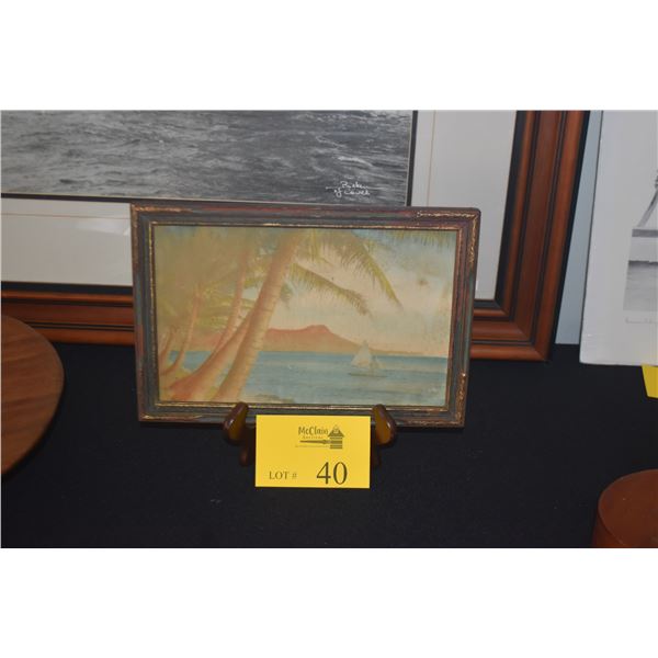 FRAMED ANTIQUE PRINT, DIAMOND HEAD (12" X 8") (DOES NOT INCLUDE STAND)