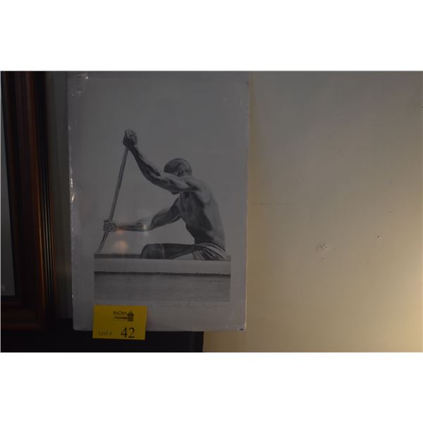 HAWAIIAN OUTRIGGER CANOE PADDING, SERIES #2, "PULLING WATER" PRINT; SIGNED (14" X 21")