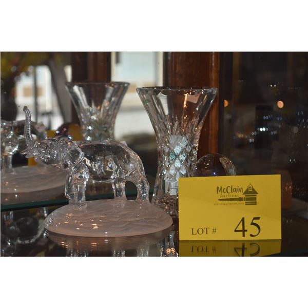 CRYSTAL ELEPHANT, GALWAY CRYSTAL VASE & GLASS PAPERWEIGHT (3 PCS)