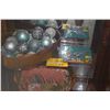 Image 1 : MIXED LOT: MONKEYPOD LEAF BOWL W/ORNAMENTS, FISH HOT PLATE & BASKET
