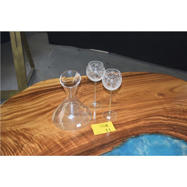 WILLIAMS SONOMA DECANTER & SALVIATI STEMMED GLASSES (3 PCS)