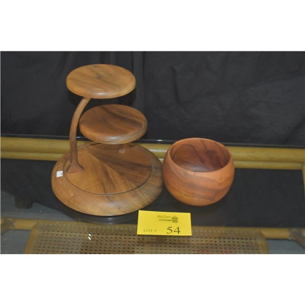KAMANI WOOD BOWL & 3 TIERED DISPLAY STAND (2 PCS)