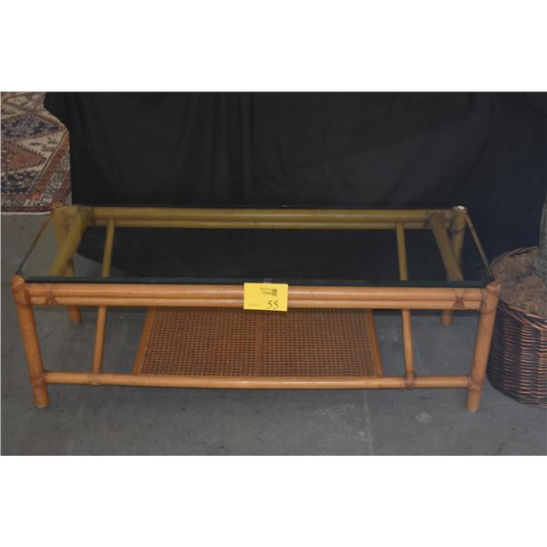 MCGUIRE GLASS TOP COFFEE TABLE W/BAMBOO FRAME