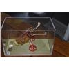 Image 2 : MINIATURE HAND-MADE WOODEN GOLF CART W/BAG & CLUBS IN SHOWCASE