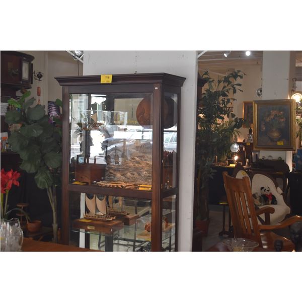 WOOD & GLASS DISPLAY CASE W/FRONT SLIDING DOOR (42" X 78" X 17")