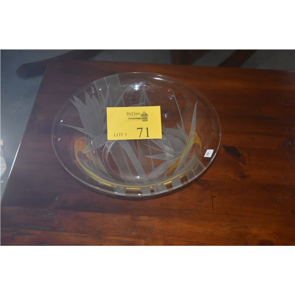 ETCHED GLASS BOWL W/BIRD OF PARADISE; SIGNED DOROTHY THORPE FOR GUMPS (12")