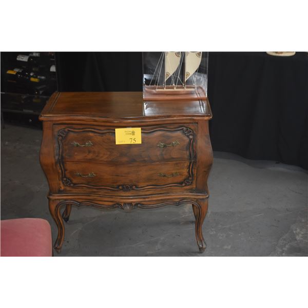 SMALL BOMBE SIDE TABLE W/2 DRAWERS (29" X 13" X 28")