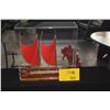 Image 1 : 12" HAWAIIAN VOYAGING CANOE W/RED SAILS IN SHOWCASE BY FRANCIS PIMMEL