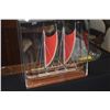 Image 3 : 12" HAWAIIAN VOYAGING CANOE W/RED SAILS IN SHOWCASE BY FRANCIS PIMMEL
