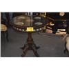 Image 1 : ANTIQUE PARLOR/TEA TABLE W/GLASS TOP, CARVED WOODEN BASE & INSET PORCELAIN PLAQUES