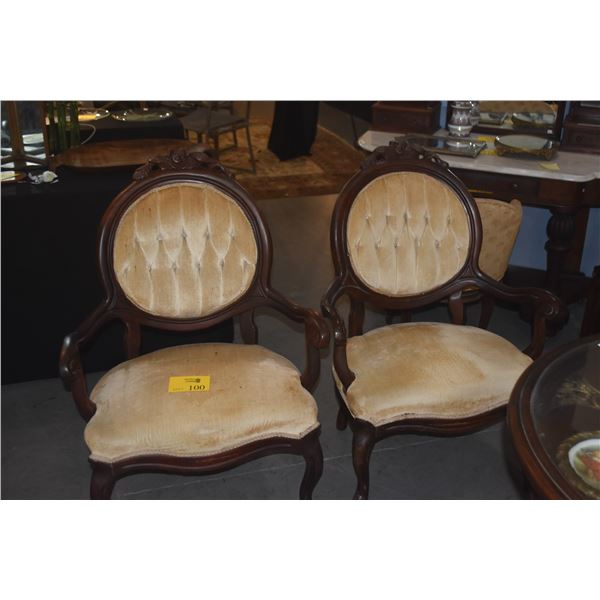 VINTAGE VICTORIAN UPHOLSTERED PARLOR CHAIRS (PAIR)