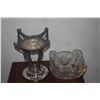 Image 4 : ANTIQUE VICTORIAN ERA COMPOTE W/CUT CRYSTAL SUNBURST PATTERN BOWL ON ORNATE ART NOUVEAU WHITE METAL 
