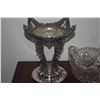 Image 5 : ANTIQUE VICTORIAN ERA COMPOTE W/CUT CRYSTAL SUNBURST PATTERN BOWL ON ORNATE ART NOUVEAU WHITE METAL 