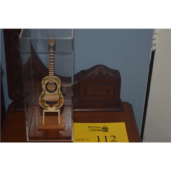 HAND MADE MINIATURE GUITAR W/HAND PAINTED SOUNDBOARD W/SHOWCASE
