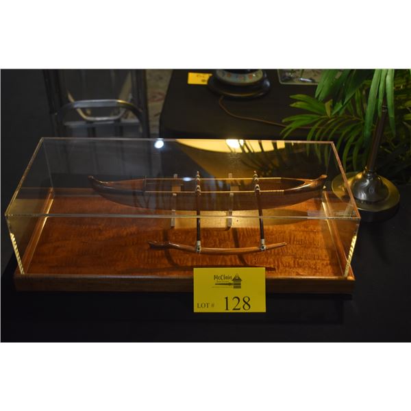 KOA 16" HAWAIIAN OUTRIGGER CANOE BY FRANCIS PIMMEL IN SHOWCASE; SIGNED