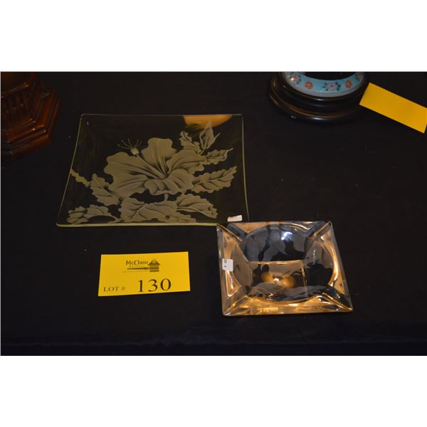 ETCHED GLASS TRAY & ASHTRAY (2 PCS)