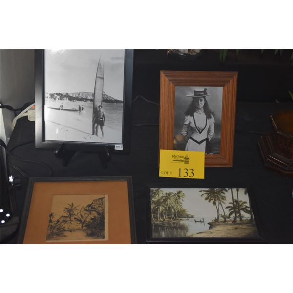 COLLECTION OF FRAMED HAWAIIAN SUBJECTS: DUKE, KAIULANI & PALM TREES (4 PCS)